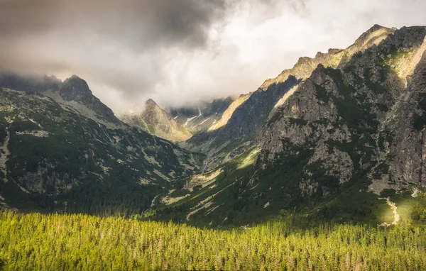 Partially Sunlit Mengusovska Valley Peaks High Tatras Mountains Slovakia — Stock Photo, Image