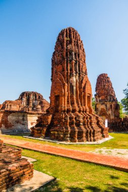 Ayutthaya ilinin Ayutthaya ilçesinde Ayutthaya Tarih Parkı 'nda Pagoda. Eski Tayland Başkenti 'nin mimarisi.