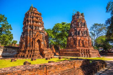 Ayutthaya ilinin Ayutthaya ilçesinde Ayutthaya Tarih Parkı 'nda Pagoda. Eski Tayland Başkenti 'nin mimarisi.