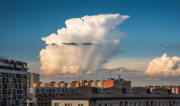 Big Cumulonimbus Cloud over Residential Buildings of Petrzalka Suburb in Bratislava, Slovakia