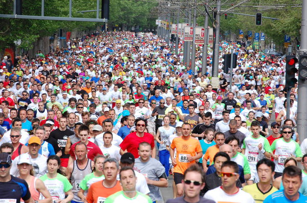 BELGRADE, SERBIA - APRIL 26, 2014 Traditional Belgrade Marathon. More than 20000 competitors run Belgrade streets