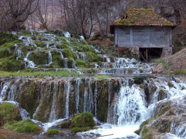 Batı Sırbistan 'da eski su değirmeniyle Skrapez Nehri Taor İlkbaharı.