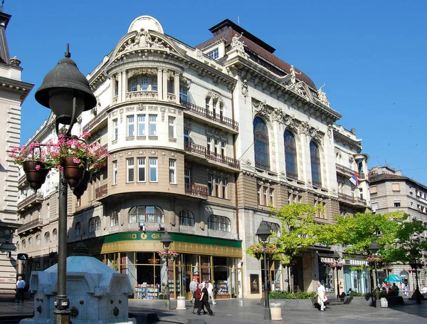 Knez Mihailova Street Belgradissa Serbian Tiede Taideakatemian Rakentaminen — kuvapankkivalokuva