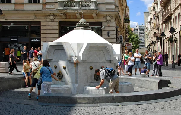 Hot Day Knez Mihailova Street Belgrade People Being Refreshed Public Royalty Free Stock Photos