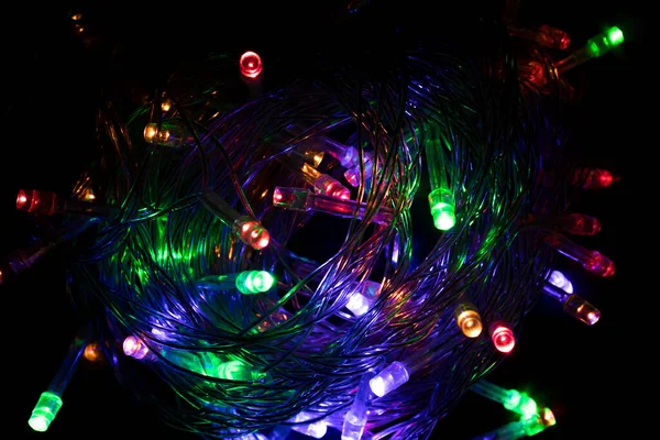Bright Christmas Lights Dark Background Blur Defocused New Year Decor — Stock Photo, Image