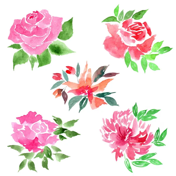 Aquarel Bloemen Set Tekening Bloemen Voor Wenskaart Decor Bruiloft Bloemen — Stockfoto