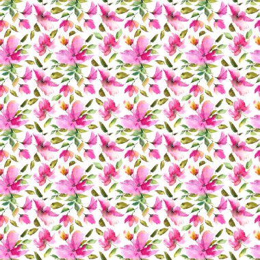 Sorunsuz çiçek arka plan. Kumaş çiçek desenli. Tekstil desen şablon. Pembe çiçekler. Çiçek duvar kağıdı. Suluboya çiçek arka plan. Düğün davetiyesi tasarımı.