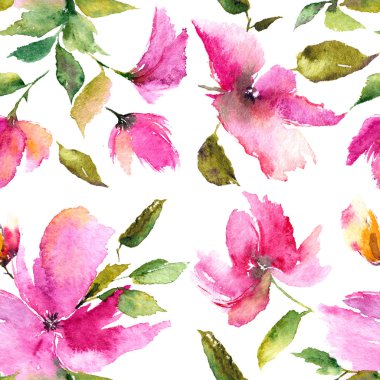 Sorunsuz çiçek arka plan. Kumaş çiçek desenli. Tekstil desen şablon. Pembe çiçekler. Çiçek duvar kağıdı. Suluboya çiçek arka plan. Düğün davetiyesi tasarımı.