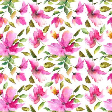 Sorunsuz çiçek arka plan. Kumaş çiçek desenli. Tekstil desen şablon. Pembe çiçekler. Çiçek duvar kağıdı. Suluboya çiçek arka plan. Düğün davetiyesi tasarımı.