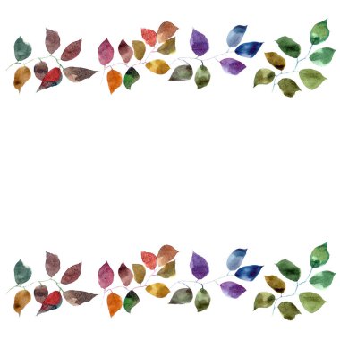Çizim dekorasyon için bırakır. Sulu boya renkli yaprakları. Tasarım sonbahar yaprakları. Yaprak çizim ile çerçeve.
