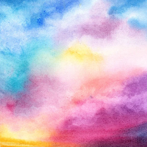 水彩抽象背景 大海和天空 自然景观 粉红色和蓝色的云彩 画风景与海和天空 — 图库照片