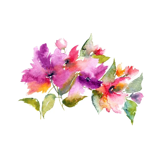 Blommig Bukett Akvarell Blommor För Gratulationskort Bröllop Inbjudan Mall Bröllop — Stockfoto