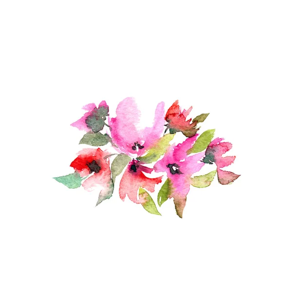 Bouquet Floral Fleurs Aquarelle Pour Carte Vœux Modèle Invitation Mariage — Photo