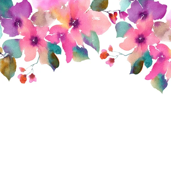 Akvarell Virágok Virágos Keret Virágok Határ Festő Virágok Rózsaszín Rózsa — Stock Fotó