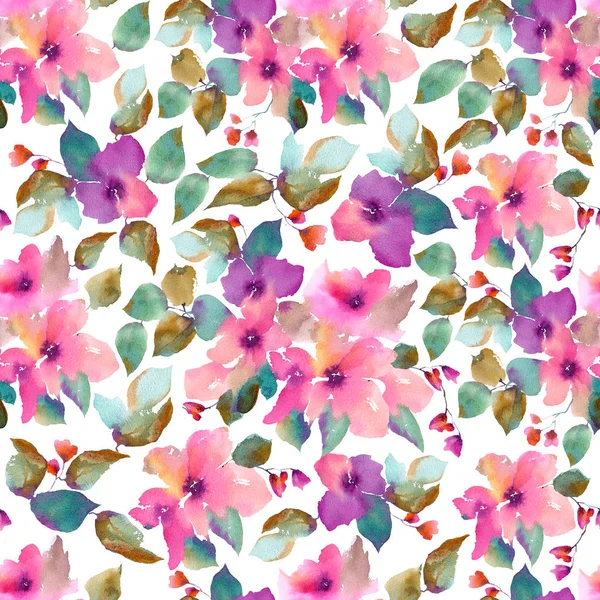 Watercolor floral background. Seamless floral pattern. Watercolor flower fabric. Floral painting. Greeting card with watercolor flowers.