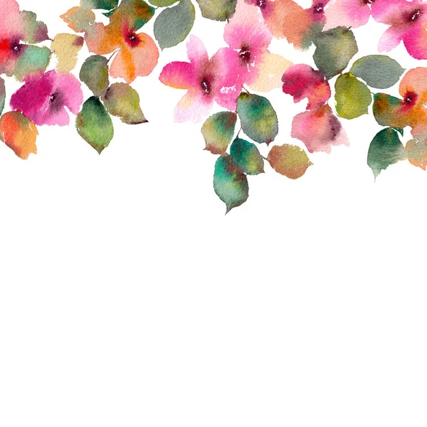 Akvarell Virágok Virágos Keret Virágok Határ Festő Virágok Rózsaszín Rózsa — Stock Fotó