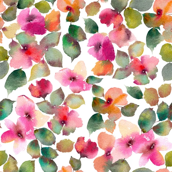 Aquarell Floralen Hintergrund Nahtloses Blumenmuster Aquarell Blume Stoff Blumenmalerei Grußkarte — Stockfoto