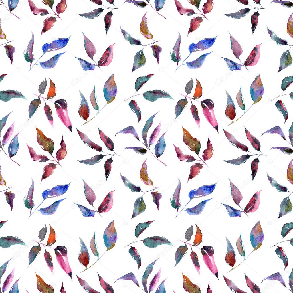 Leaves seamless pattern. Drawing leaves. Autumn leaves background. Colorful autumn wall paper. Decorative background with leaves