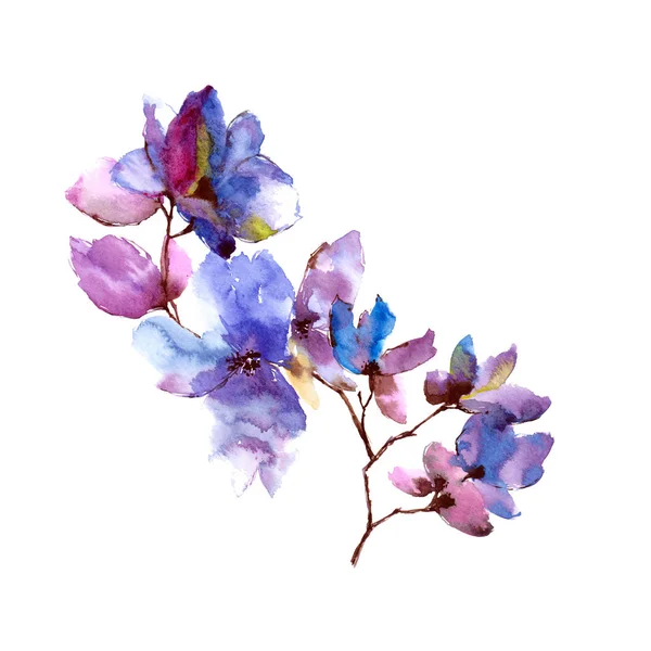 花の花束 紫の花 Gretting カード 水彩花 花の装飾要素 — ストック写真