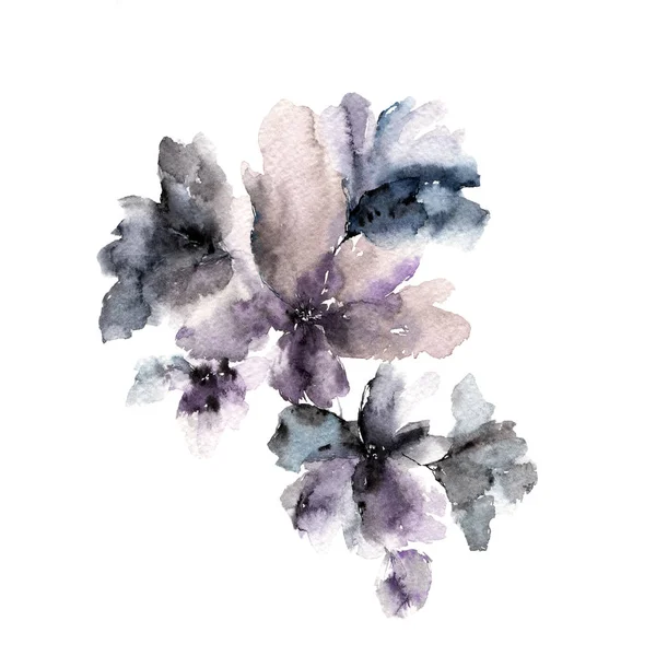 Bloemen Boeket Sakura Bloemen Floral Gretting Kaart Aquarel Monochroom Bloemen — Stockfoto