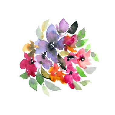 Çiçek buketi. Sakura çiçekler. Çiçek gretting kartı. Sulu boya çiçekler. Çiçek dekor öğesi. Kiraz çiçeği çizim.