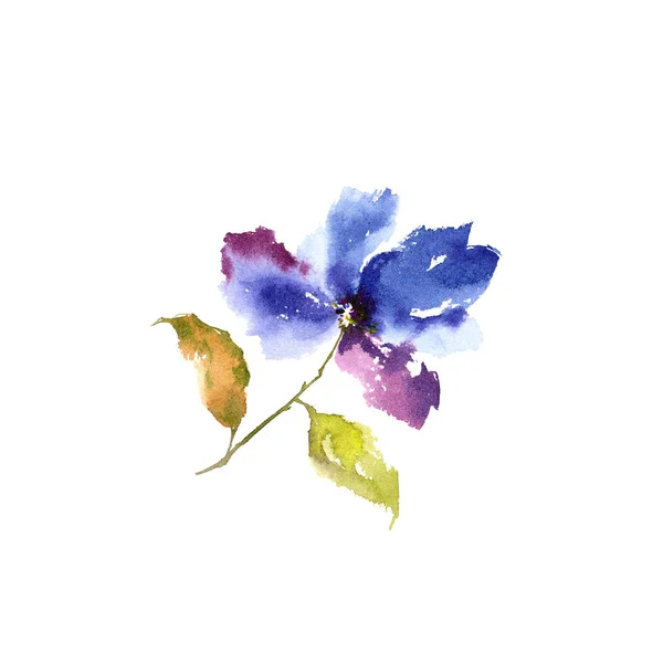 Blaue Blume Sakura Blume Blumengrüßkarte Aquarellblume Florales Dekorationselement — Stockfoto