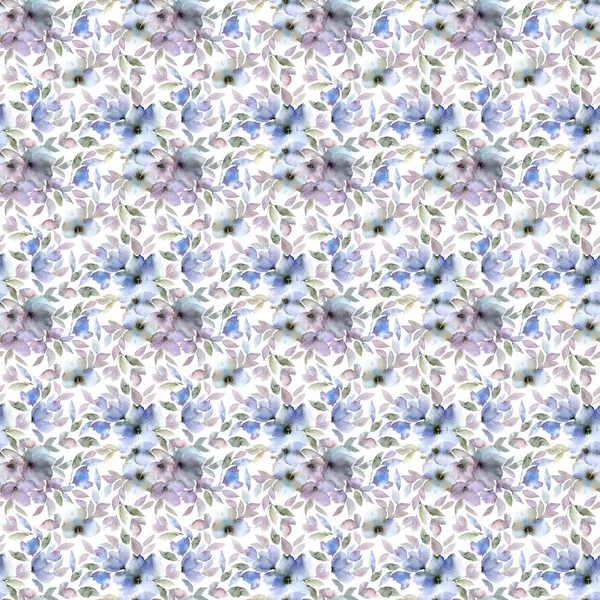 Sömlös Blommig Bakgrund Blå Blommor Akvarell Blommönster Tyg Textila Mönster — Stockfoto