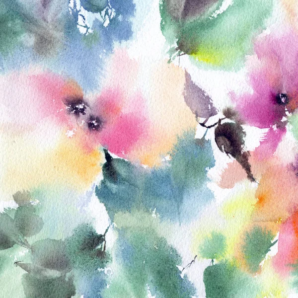Akvarell Blommig Bakgrund Abstrakta Blommönster — Stockfoto