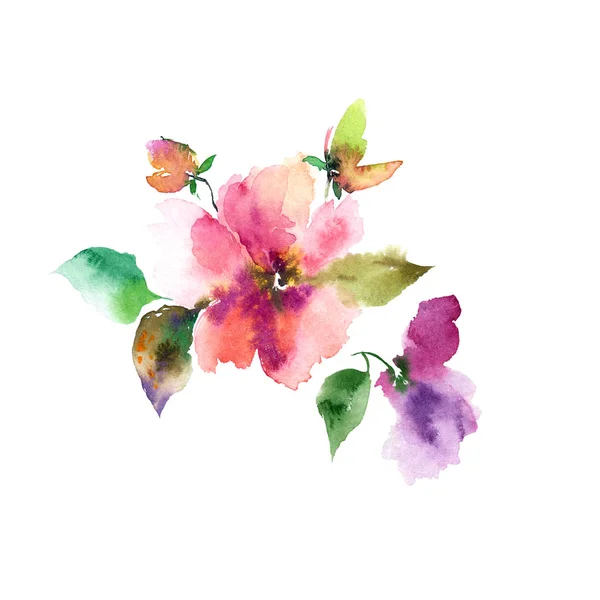Blommig Bukett Sakura Blommor Blommig Gretting Kort Akvarell Blommor Blommig — Stockfoto