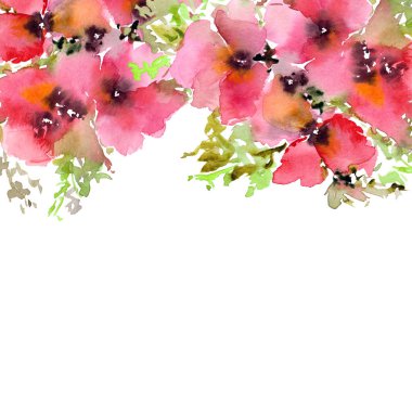 Çerçeve çiçek. Sulu Boya çiçekler. Çiçek tebrik kartı.