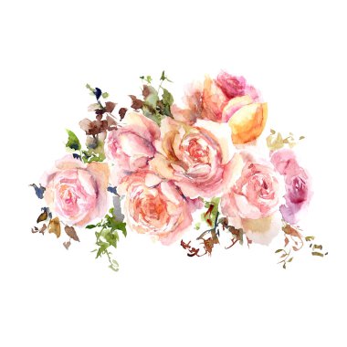 Pembe Gül ile çerçeve çiçek. Waterolor çiçek sınır. Çiçek tebrik kartı. Çiçek düğün davetiyesi.