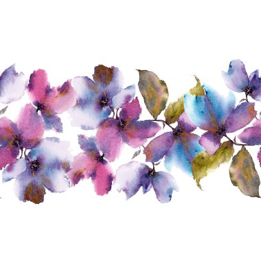 Sorunsuz çiçek sınır. Çiçek süsleme dekor için. Tebrik kartı çizilmiş çiçekli. Suluboya buket.