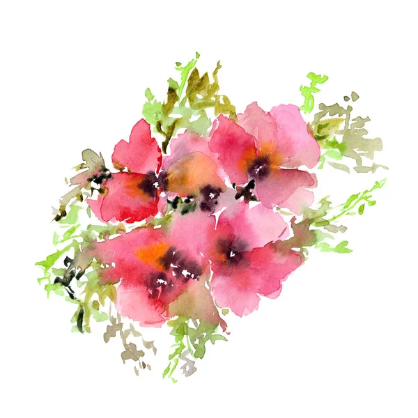 Fiori Acquerello Bouquet Floreale Rosso Matrimonio Disegno Invito Floreale — Foto Stock