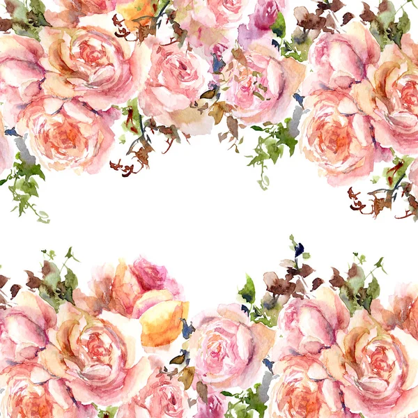 Naadloze Floral Grens Aquarel Bloemen Frame Bruiloft Uitnodiging Ontwerp Met — Stockfoto