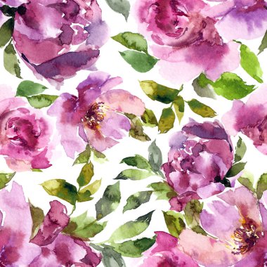 Sorunsuz çiçek arka plan. Suluboya peonies. Çiçek seamless modeli.