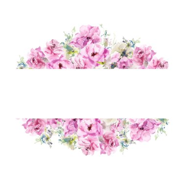 Pembe Gül ile çerçeve çiçek. Waterolor çiçek sınır. Çiçek tebrik kartı. Çiçek düğün davetiyesi.