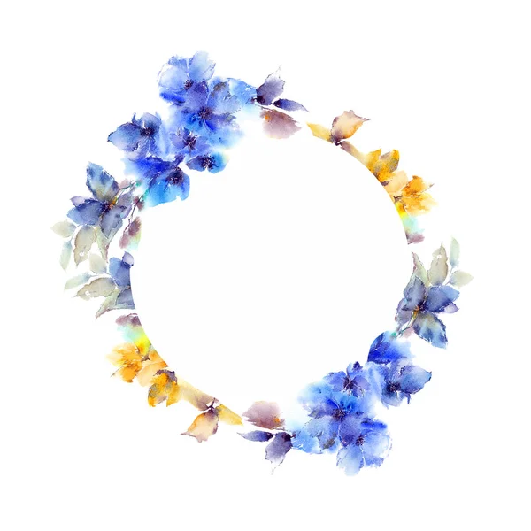 Blumenkranz Rundes Blumengestell Hochzeitseinladung Design Mit Aquarellblumen Blumengrüßkarte Mit Blumen — Stockfoto