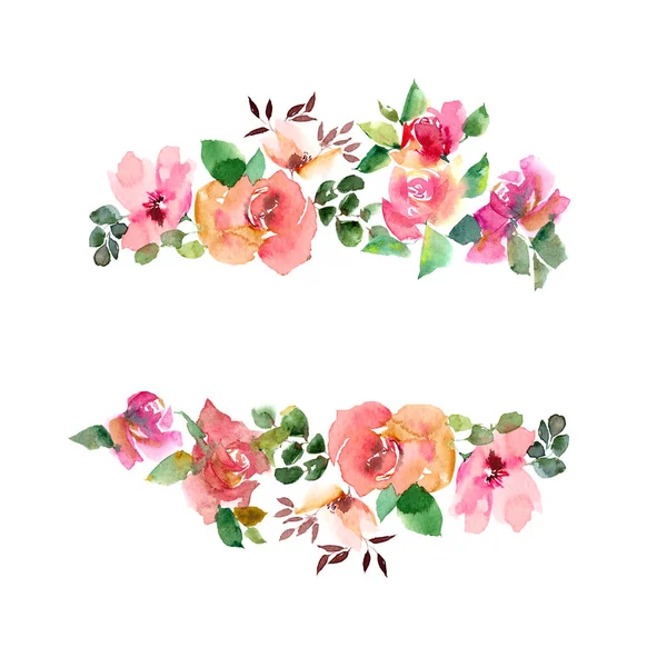 Квітковому Обрамленні Аквареллю Квітами Waterolor Квіткові Кордону Квіткові Вітальну Листівку — стокове фото