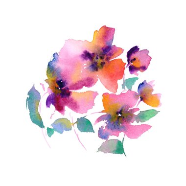 Sulu Boya çiçekler. Çiçek sınır. Tebrik kartı çizilmiş çiçekli. Düğün davetiyesi tasarımı.