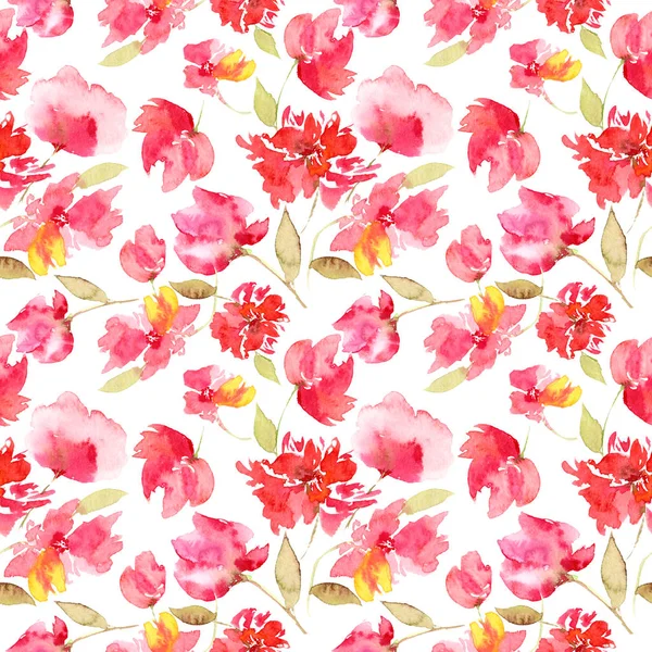Nahtloses Muster Mit Roten Blüten Nahtloser Blumiger Hintergrund — Stockfoto