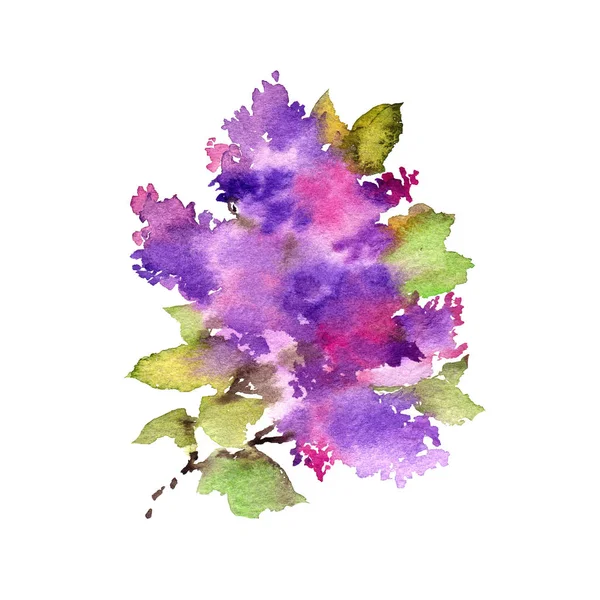 Rama Lilac Tarjeta Felicitación Floral Primavera Acuarela Flores Lila —  Fotos de Stock