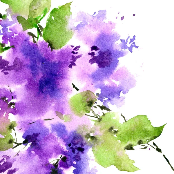 Фиолетовые Цветы Акварельный Лиловый Букет Абстрактный Цветочный Фон — стоковое фото