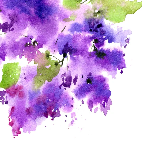 紫色的花 水彩画丁香花束 抽象花卉背景 — 图库照片