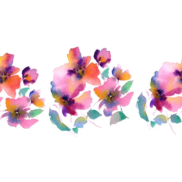 Akvarelu Květiny Květinové Hranice Blahopřání Nakreslené Květy Svatební Pozvání Design — Stock fotografie
