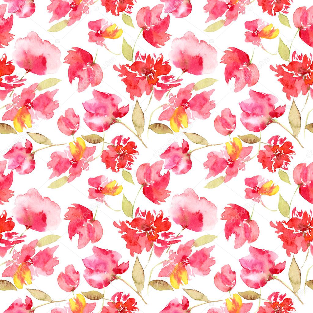 Seamless pattern with red flowers. Floral seamless background.