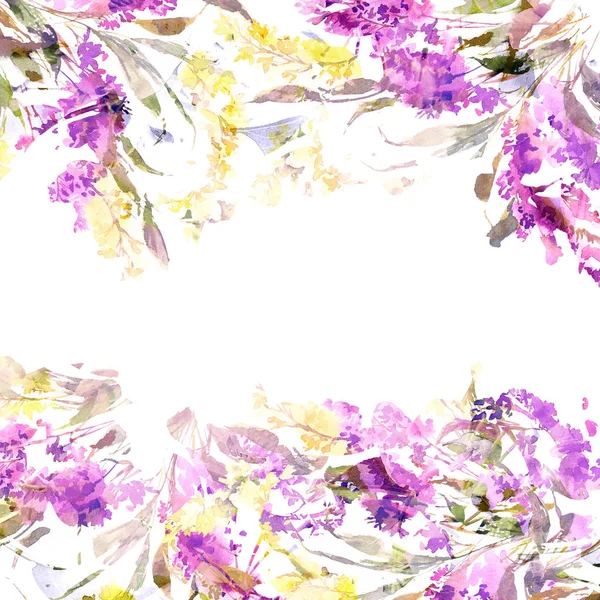 Floral Frame Watecolor Violette Bloemen Bruiloft Uitnodiging Bloemmotief Met Kopie — Stockfoto