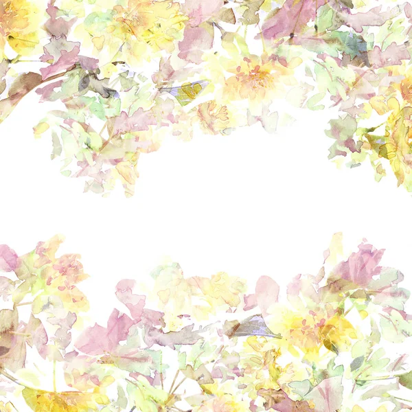 淡い黄色 ベージュとピンクの色の花のフレーム Watecolor 結婚式招待状花のデザイン 繊細な花とグリーティング カード 花のバースデー カード 花の背景 — ストック写真