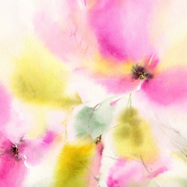 Çiçek arka plan. Narin bulanık çiçekler. Düğün davetiyesi çiçek tasarım. Suluboya çiçek arka plan.