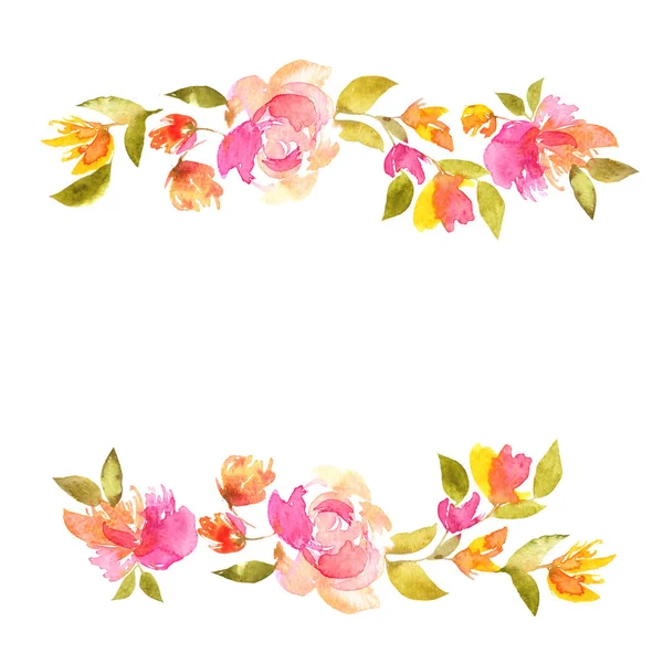 Moldura Floral Com Flores Delicadas Rosa Flores Aquarela Para Cartão — Fotografia de Stock