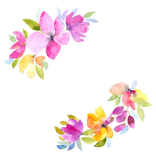 Cadre Floral Fleurs Aquarelle Pour Décor Carte Vœux Invitation Mariage — Photo